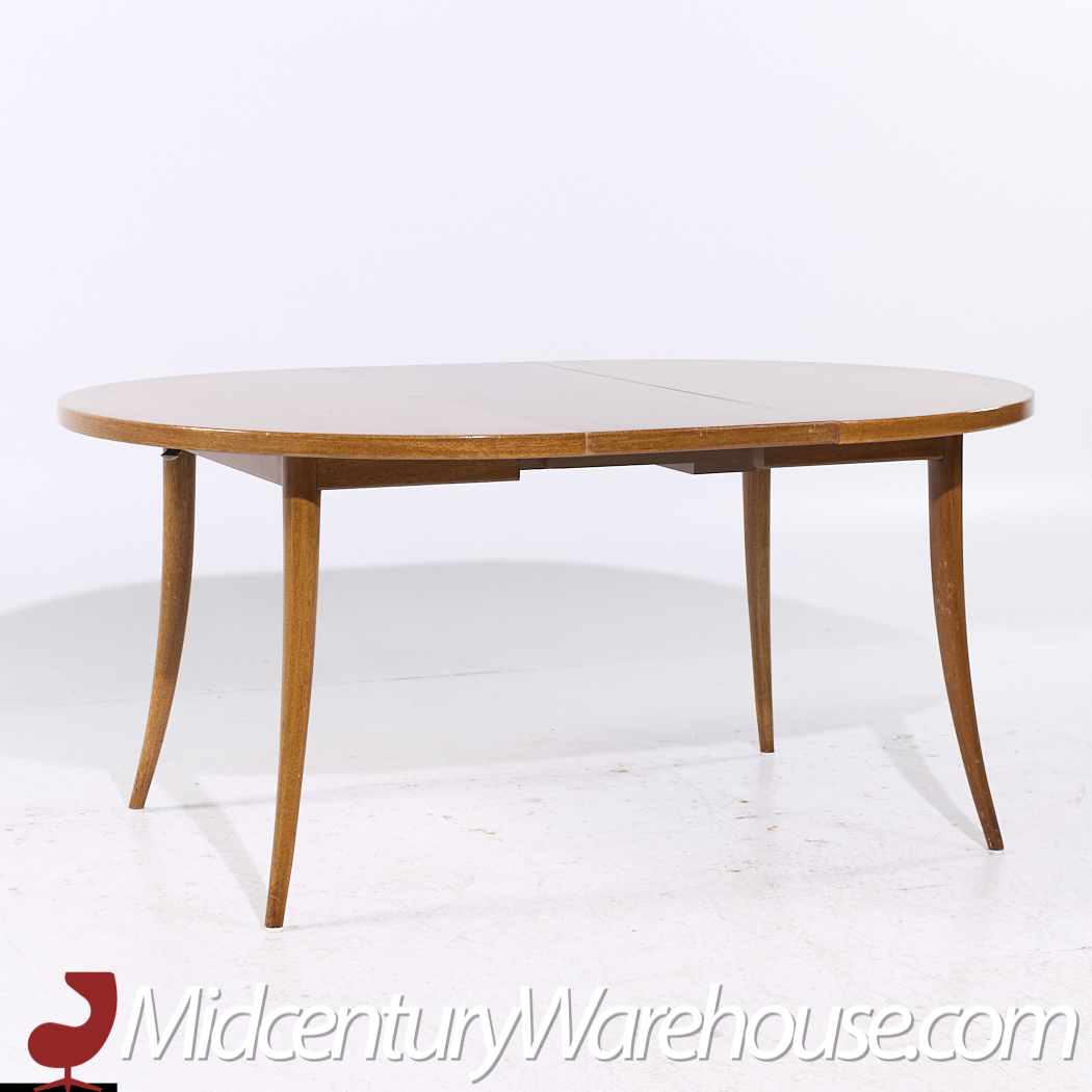 Harvey Probber Mid Century Bleached Mahogany Expanding Saber Leg Dining Table with 4 Leaves