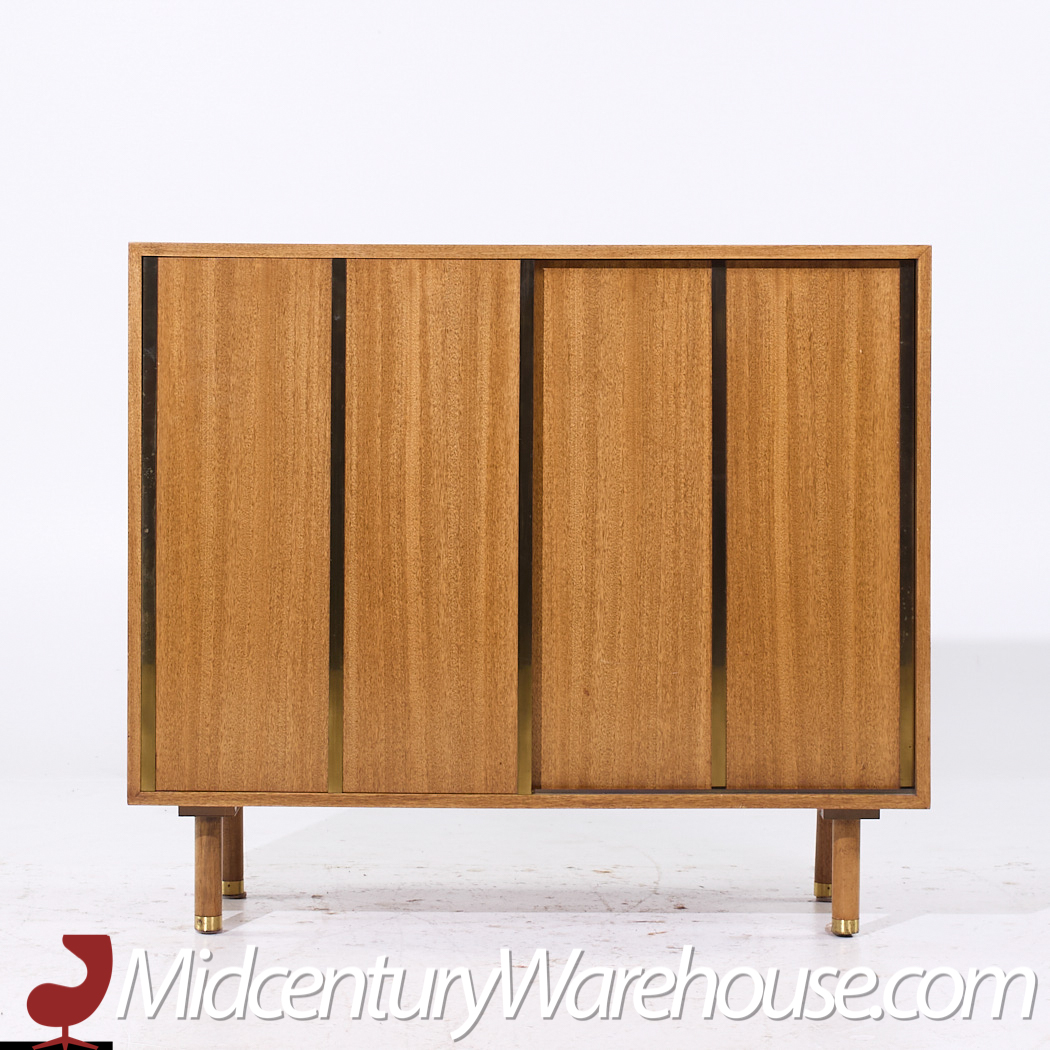 Harvey Probber Mid Century Brass and Mahogany Credenza