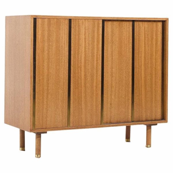 Harvey Probber Mid Century Brass and Mahogany Credenza