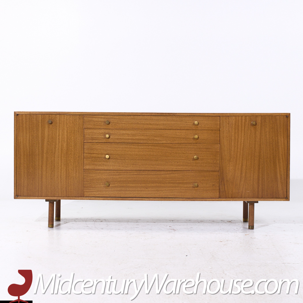 Harvey Probber Mid Century Mahogany and Brass Credenza and Hutch