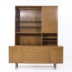 Harvey Probber Mid Century Mahogany and Brass Credenza and Hutch