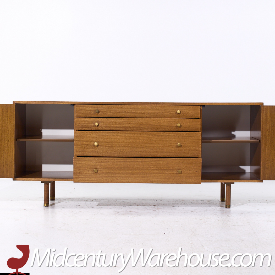 Harvey Probber Mid Century Mahogany and Brass Credenza and Hutch