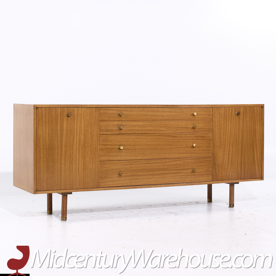 Harvey Probber Mid Century Mahogany and Brass Credenza and Hutch