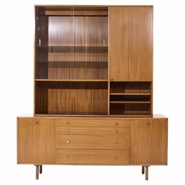 Harvey Probber Mid Century Mahogany and Brass Credenza and Hutch