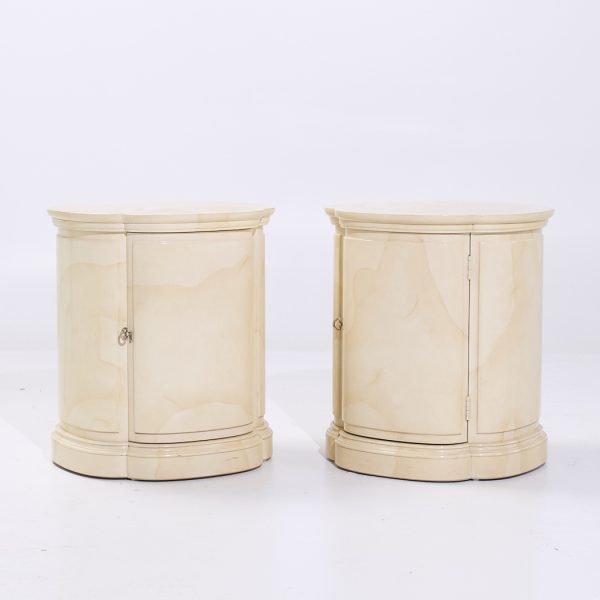 Henredon Mid Century Faux Goatskin Side Tables - Pair