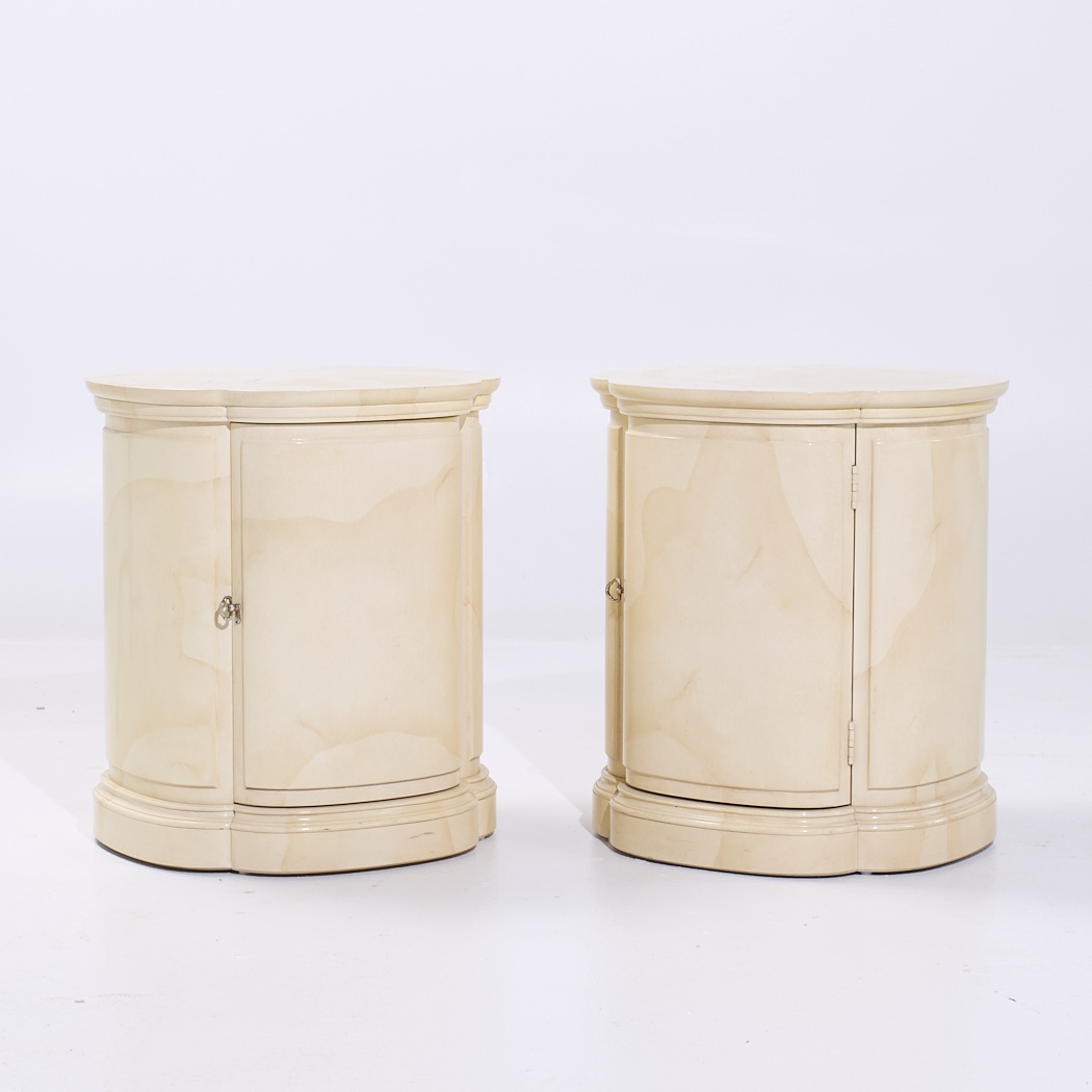 Henredon Mid Century Faux Goatskin Side Tables - Pair