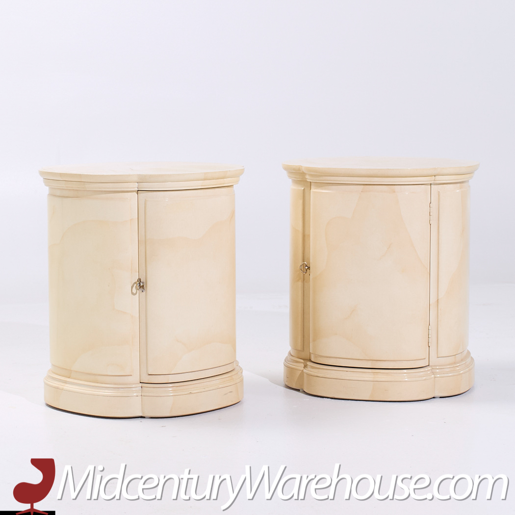 Henredon Mid Century Faux Goatskin Side Tables - Pair