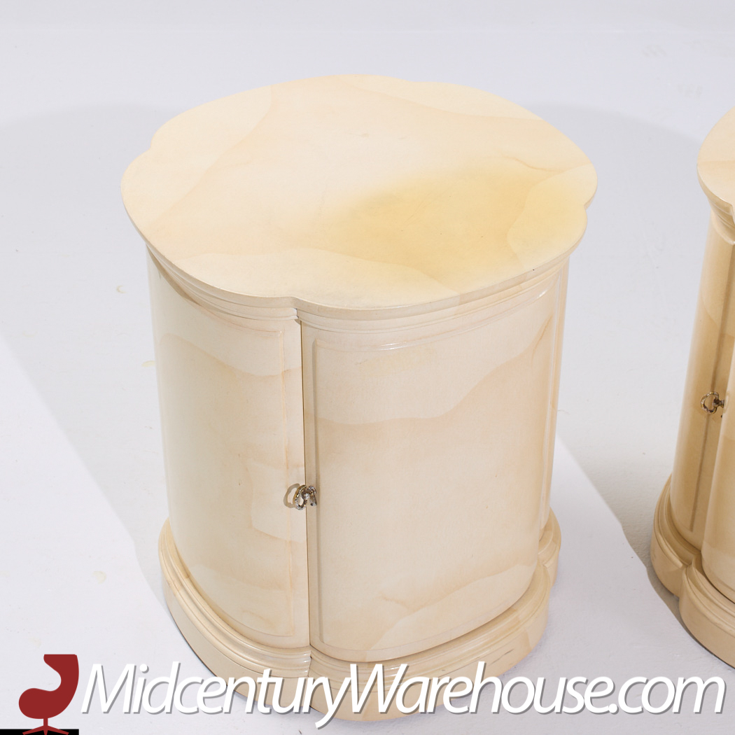 Henredon Mid Century Faux Goatskin Side Tables - Pair