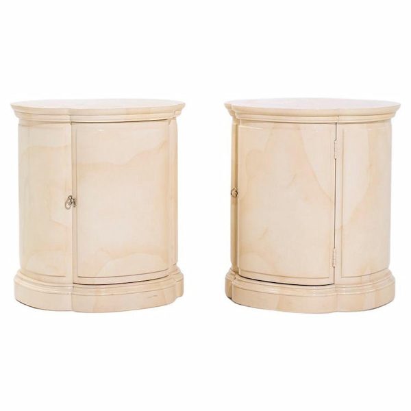 Henredon Mid Century Faux Goatskin Side Tables - Pair