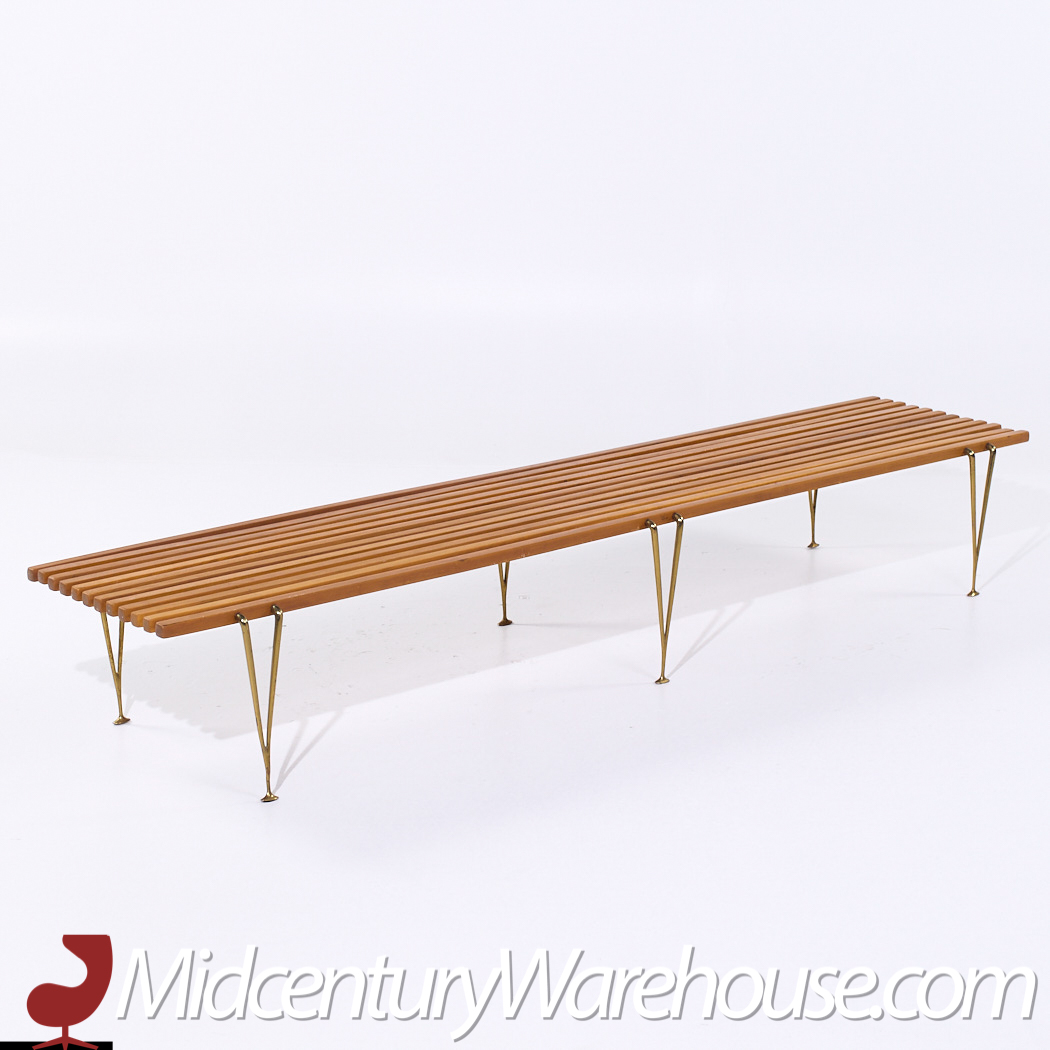 Hugh Acton Mid Century Walnut and Brass Slat Bench