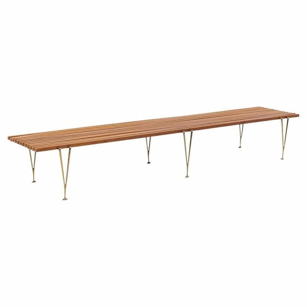 Hugh Acton Mid Century Walnut and Brass Slat Bench