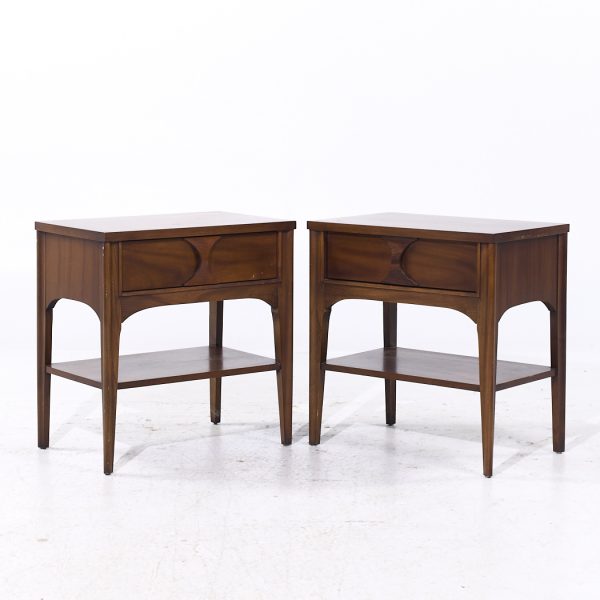 Kent Coffey Perspecta Mid Century Walnut and Rosewood Nightstands - Pair