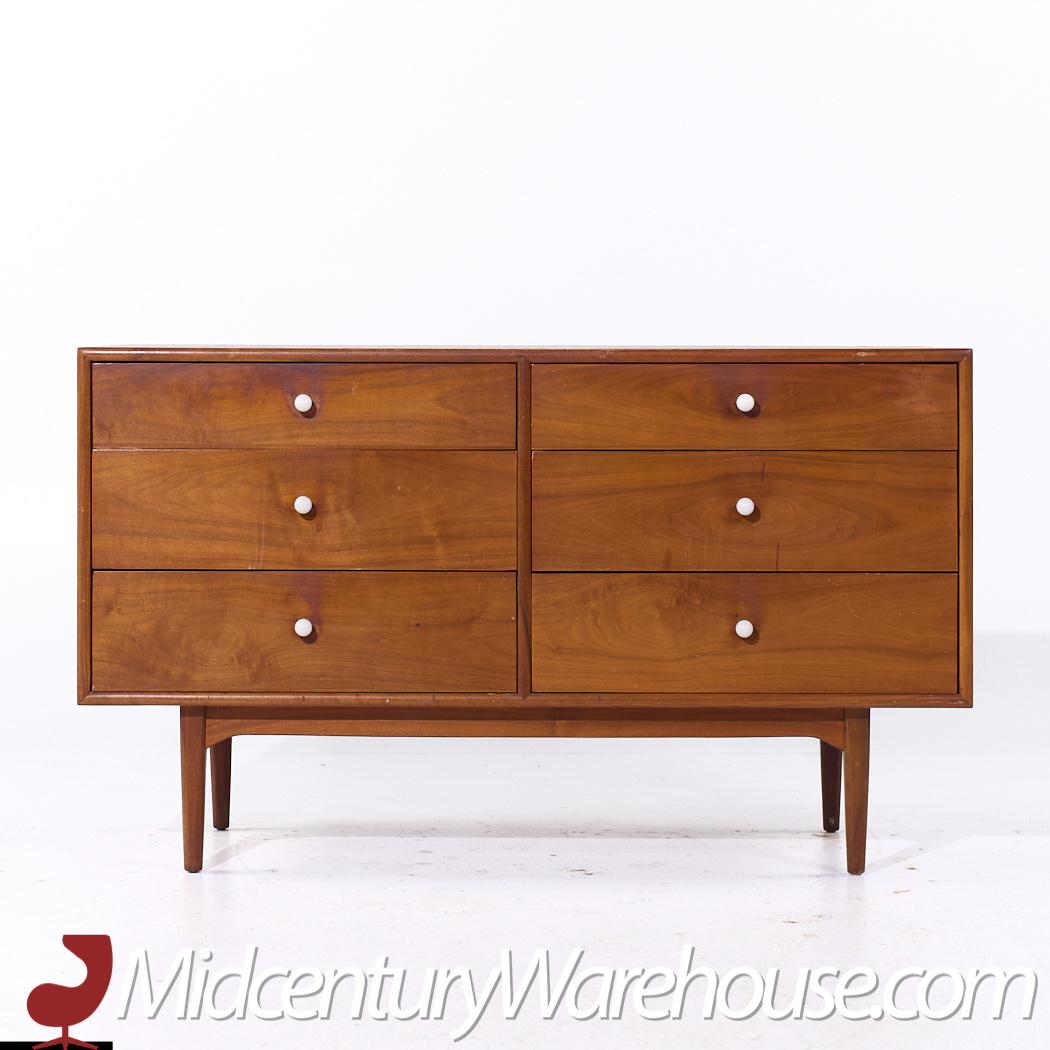 Kipp Stewart for Drexel Declaration Mid Century 6 Drawer Walnut Lowboy Dresser