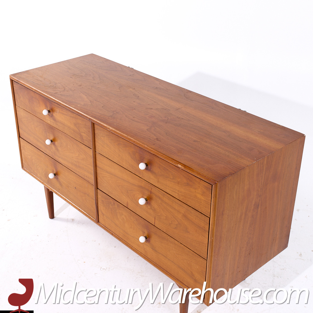 Kipp Stewart for Drexel Declaration Mid Century 6 Drawer Walnut Lowboy Dresser