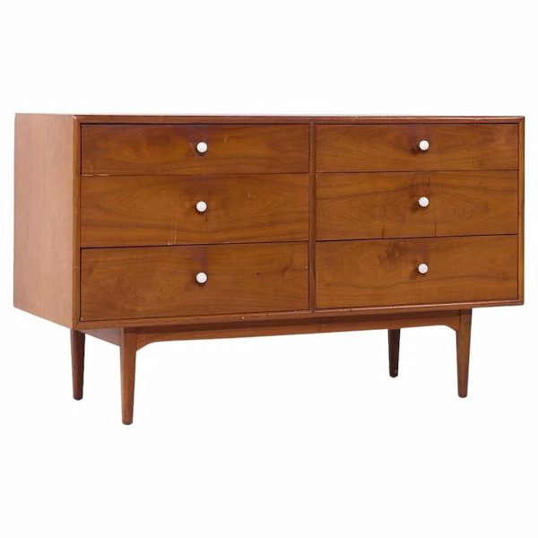 kipp stewart for drexel declaration mid century 6 drawer walnut lowboy dresser