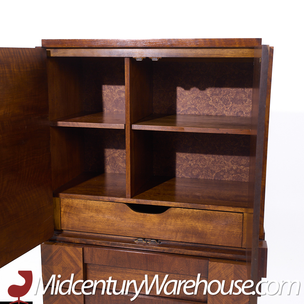 Lane Brutalist Mid Century Walnut Highboy Armoire Dresser