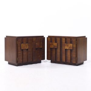 lane staccato mid century brutalist walnut nightstands - pair