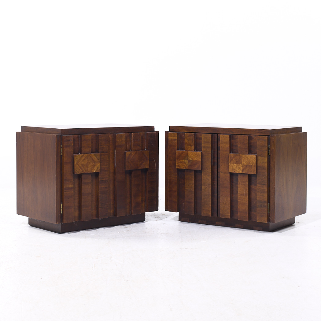 Lane Staccato Mid Century Brutalist Walnut Nightstands - Pair