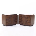 Lane Staccato Mid Century Brutalist Walnut Nightstands - Pair