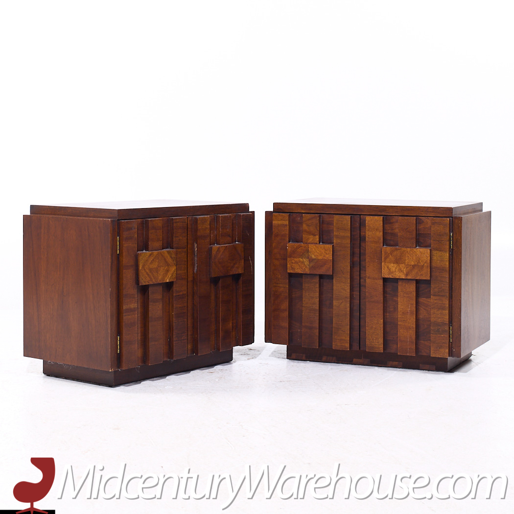 Lane Staccato Mid Century Brutalist Walnut Nightstands - Pair