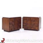 Lane Staccato Mid Century Brutalist Walnut Nightstands - Pair