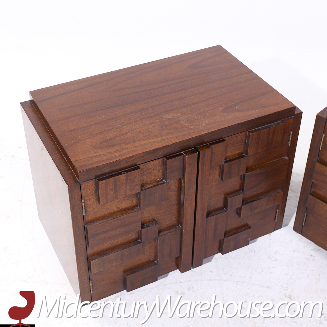 Lane Staccato Mid Century Brutalist Walnut Nightstands - Pair