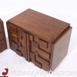 Lane Staccato Mid Century Brutalist Walnut Nightstands - Pair