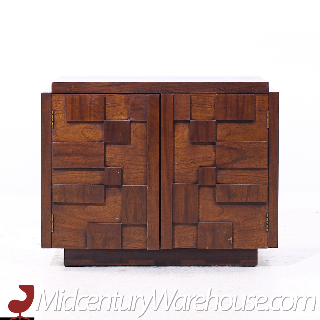 Lane Staccato Mid Century Brutalist Walnut Nightstands - Pair