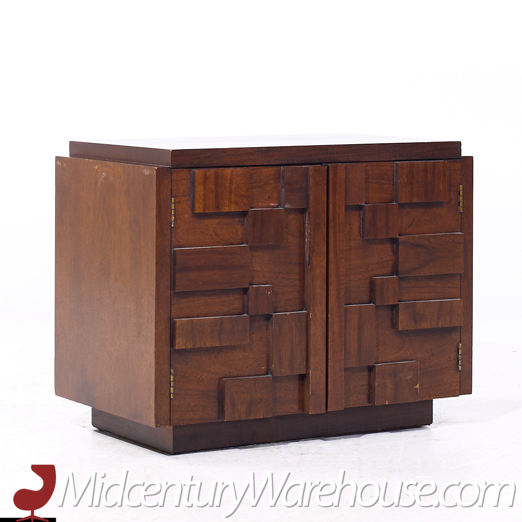 Lane Staccato Mid Century Brutalist Walnut Nightstands - Pair