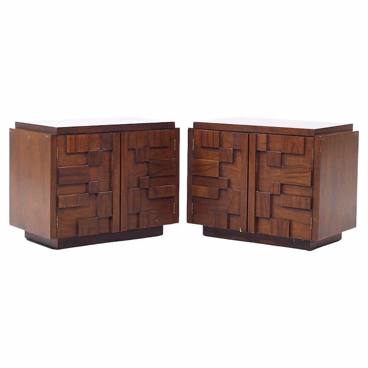 Lane Staccato Mid Century Brutalist Walnut Nightstands - Pair