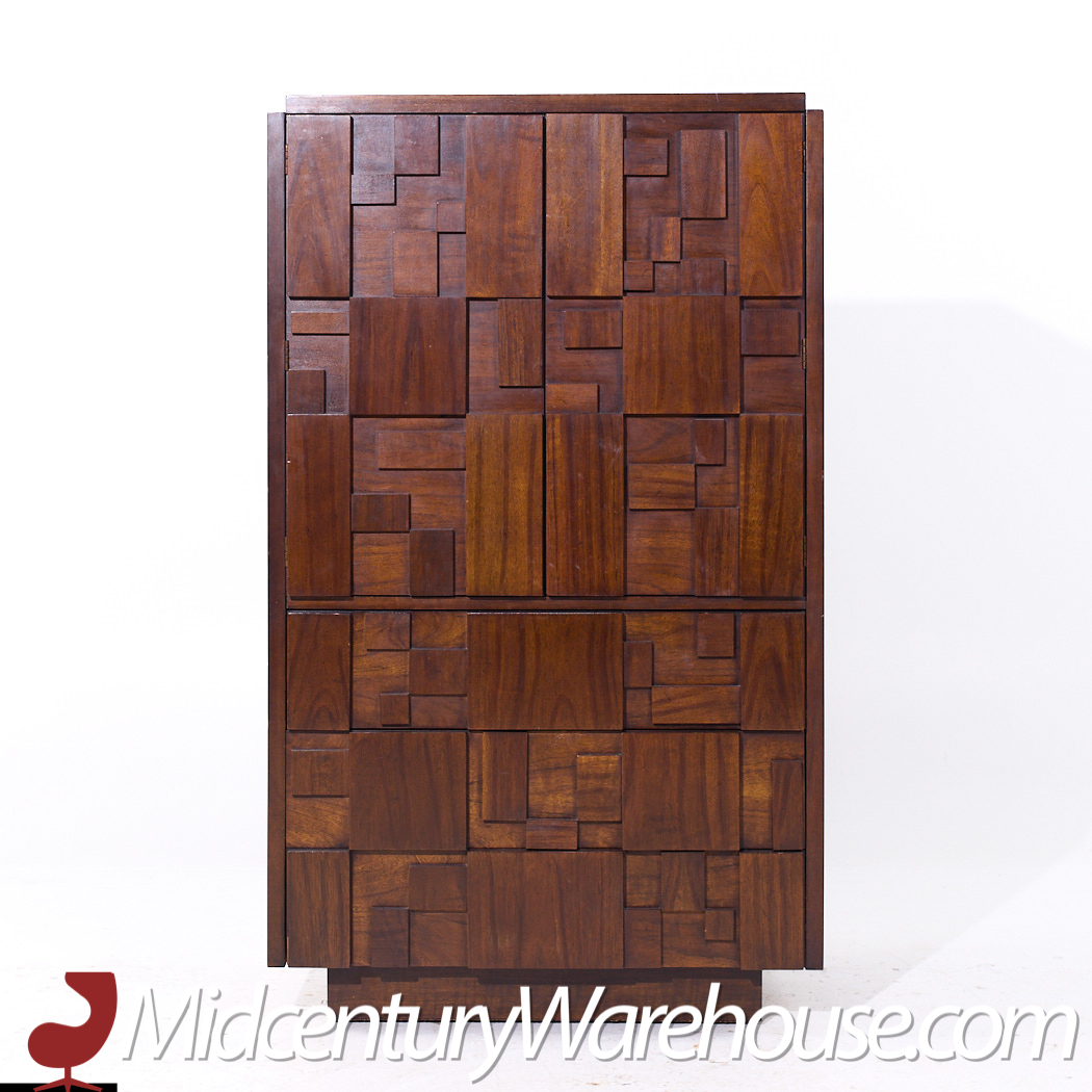 Lane Staccato Mid Century Walnut Brutalist Highboy Armoire