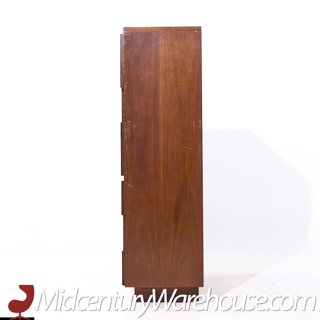 Lane Staccato Mid Century Walnut Brutalist Highboy Armoire