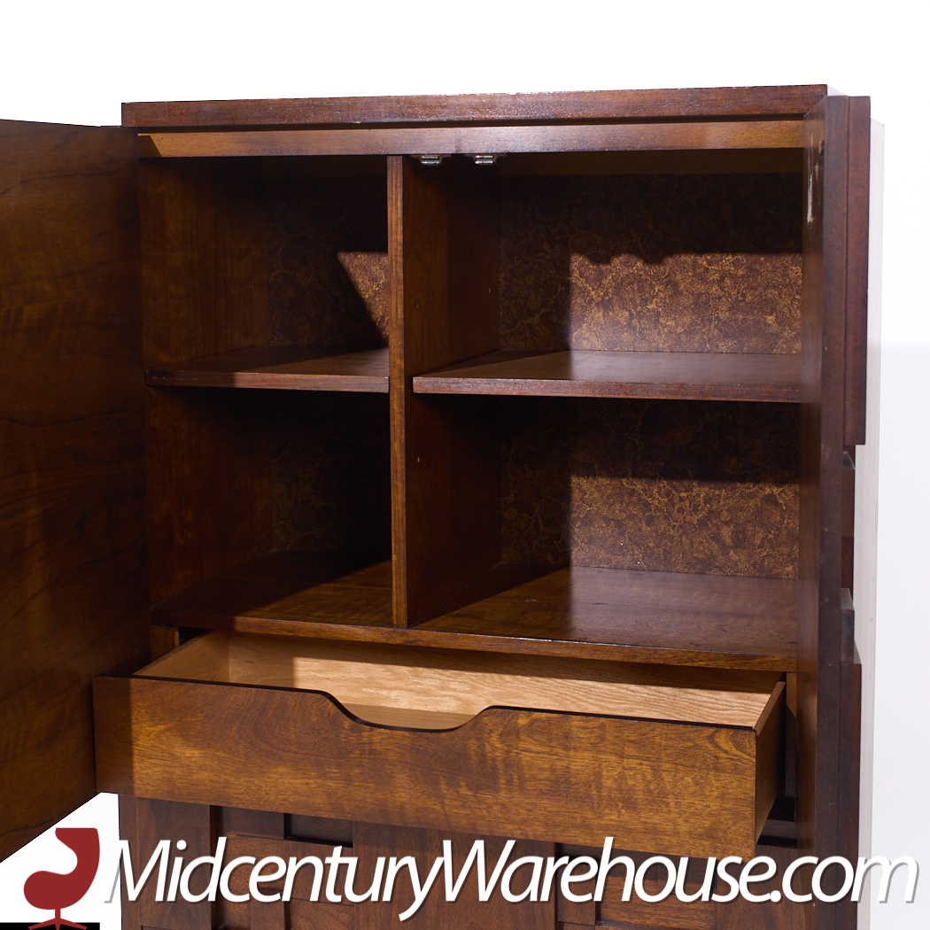 Lane Staccato Mid Century Walnut Brutalist Highboy Armoire