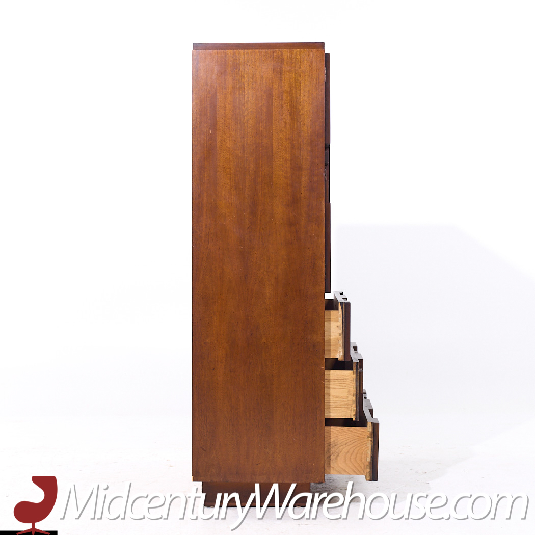 Lane Staccato Mid Century Walnut Brutalist Highboy Armoire