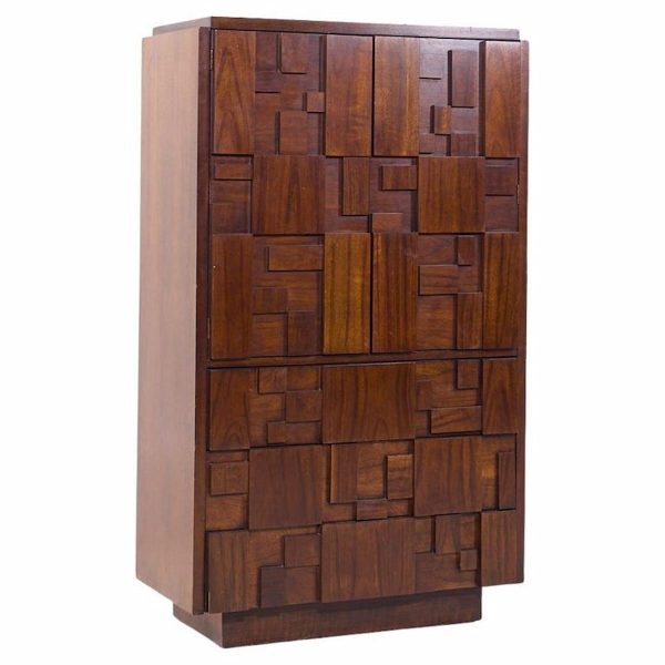 Lane Staccato Mid Century Walnut Brutalist Highboy Armoire