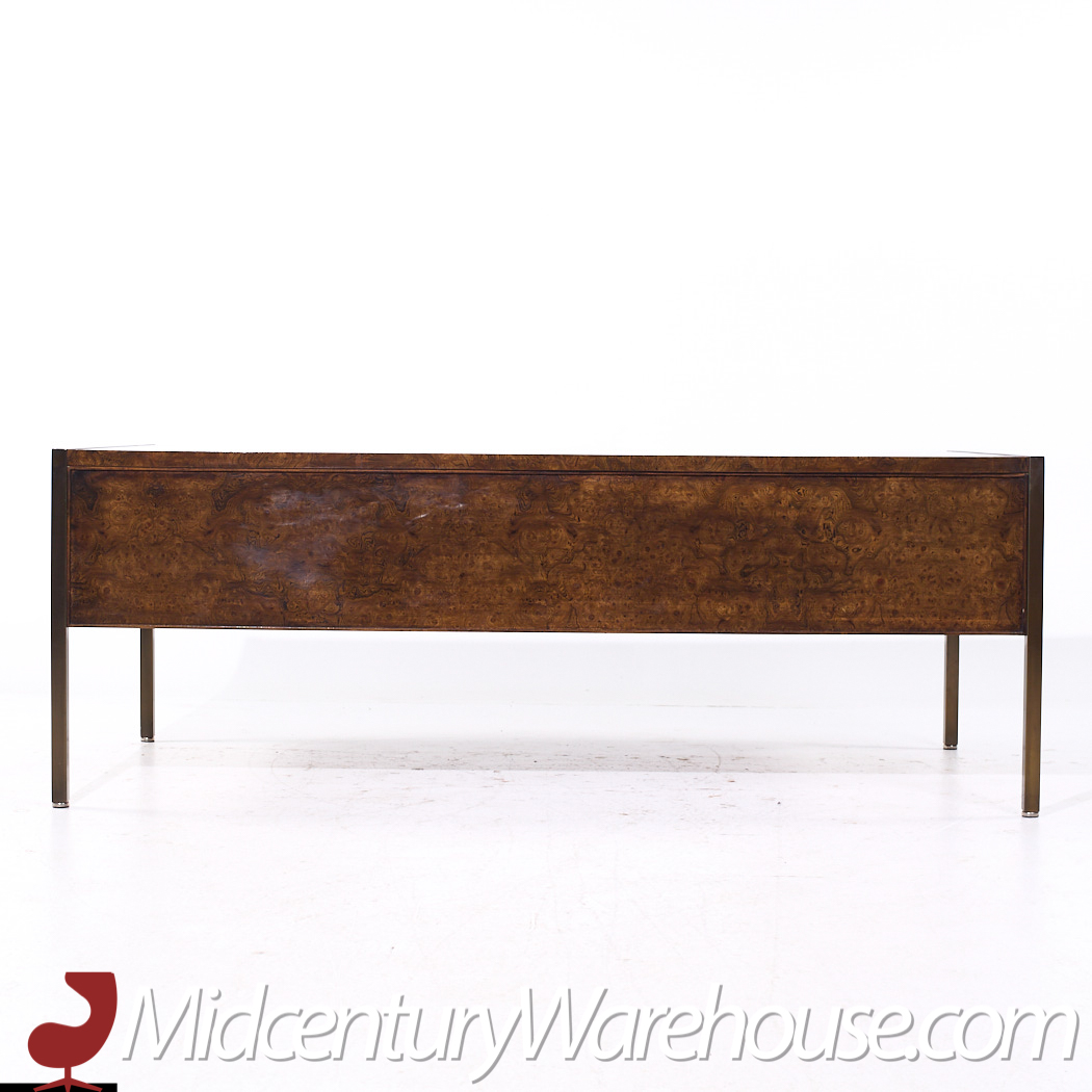 Mastercraft Style Mid Century Burlwood and Brass Excutive Desk