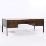 Mastercraft Style Mid Century Burlwood and Brass Excutive Desk