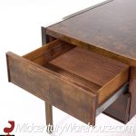 Mastercraft Style Mid Century Burlwood and Brass Excutive Desk