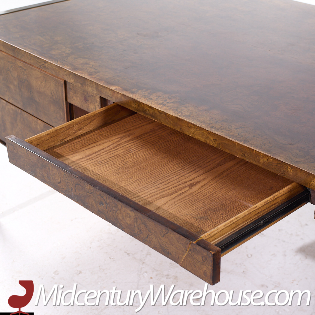 Mastercraft Style Mid Century Burlwood and Brass Excutive Desk