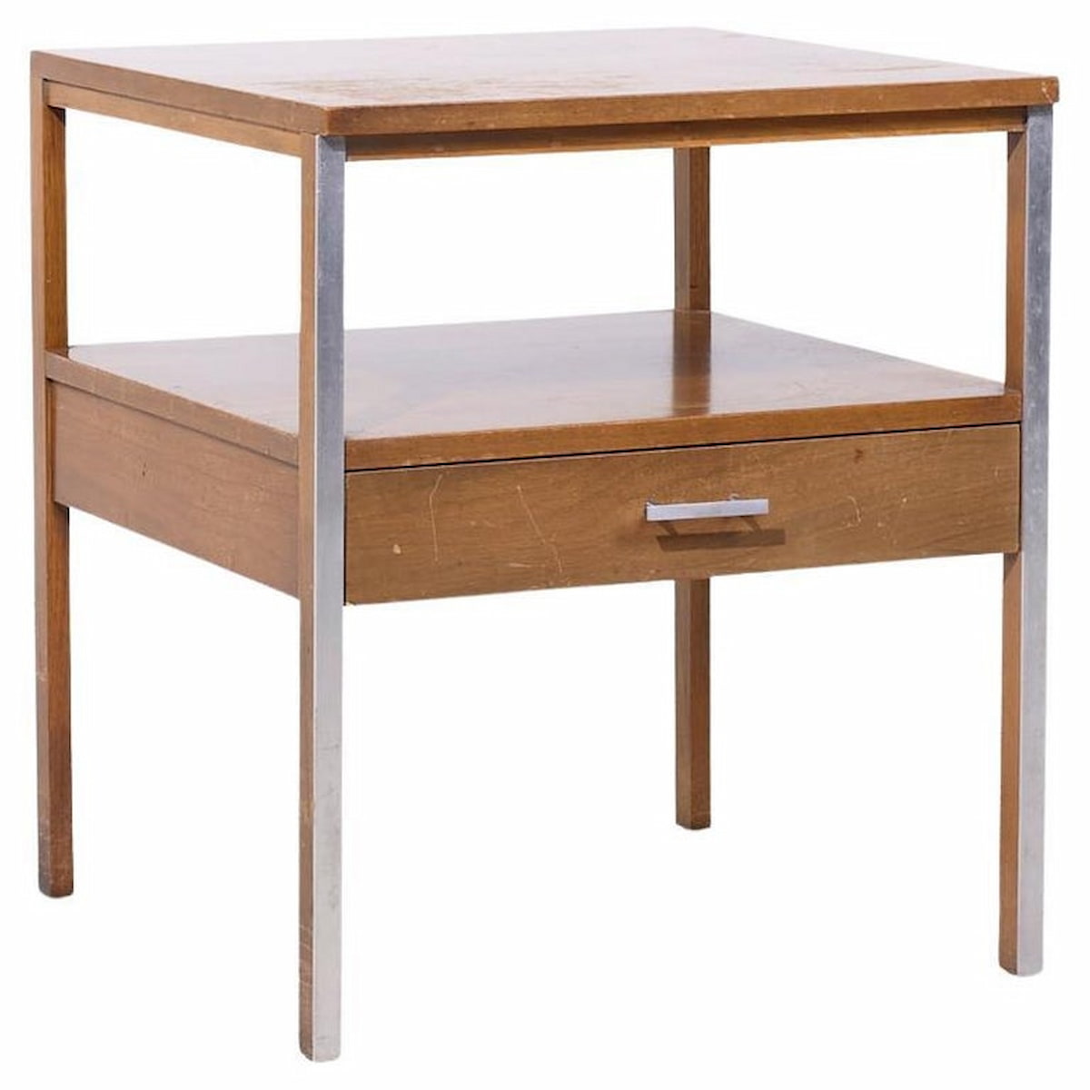 Paul Mccobb for Calvin Linear Mid Century Walnut and Aluminum Nightstand