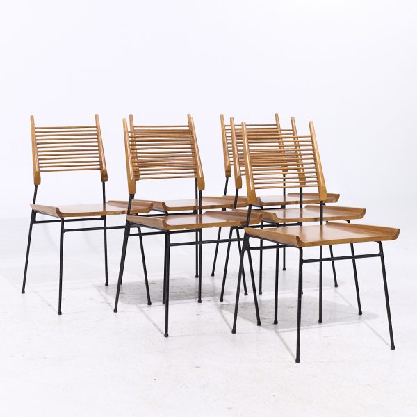 paul mccobb for planner group mid century maple and iron shovel dining chairs - set of 6