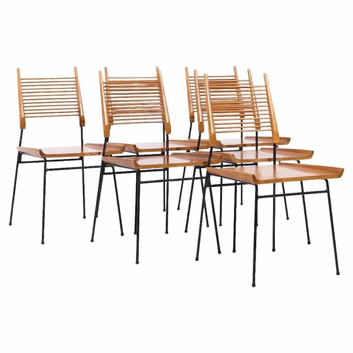 Paul Mccobb for Planner Group Mid Century Maple and Iron Shovel Dining Chairs - Set of 6