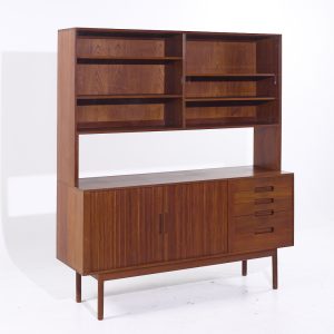 Peter Hvidt and Orla Mølgaard Nielsen for Soborg Mobelfabrik Mid Century Danish Teak Tambour Door Credenza Buffet and Hutch