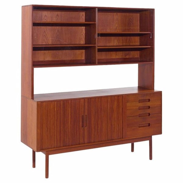 peter hvidt and orla mølgaard nielsen for soborg mobelfabrik mid century danish teak tambour door credenza buffet and hutch