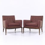 Robsjohn Gibbings for Widdicomb Mid Century Walnut Saber Leg Lounge Chairs - Pair