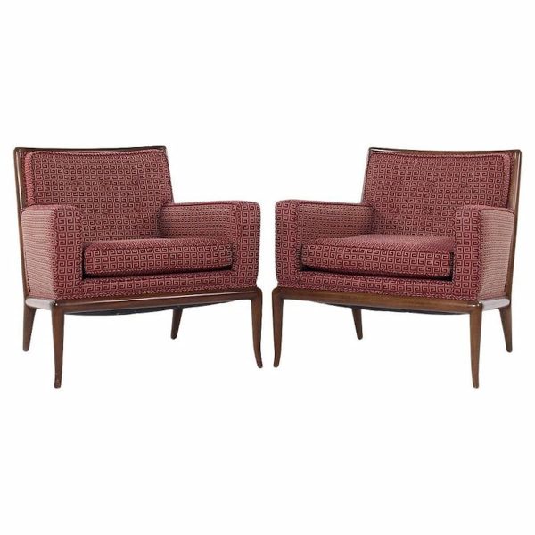 robsjohn gibbings for widdicomb mid century walnut saber leg lounge chairs - pair