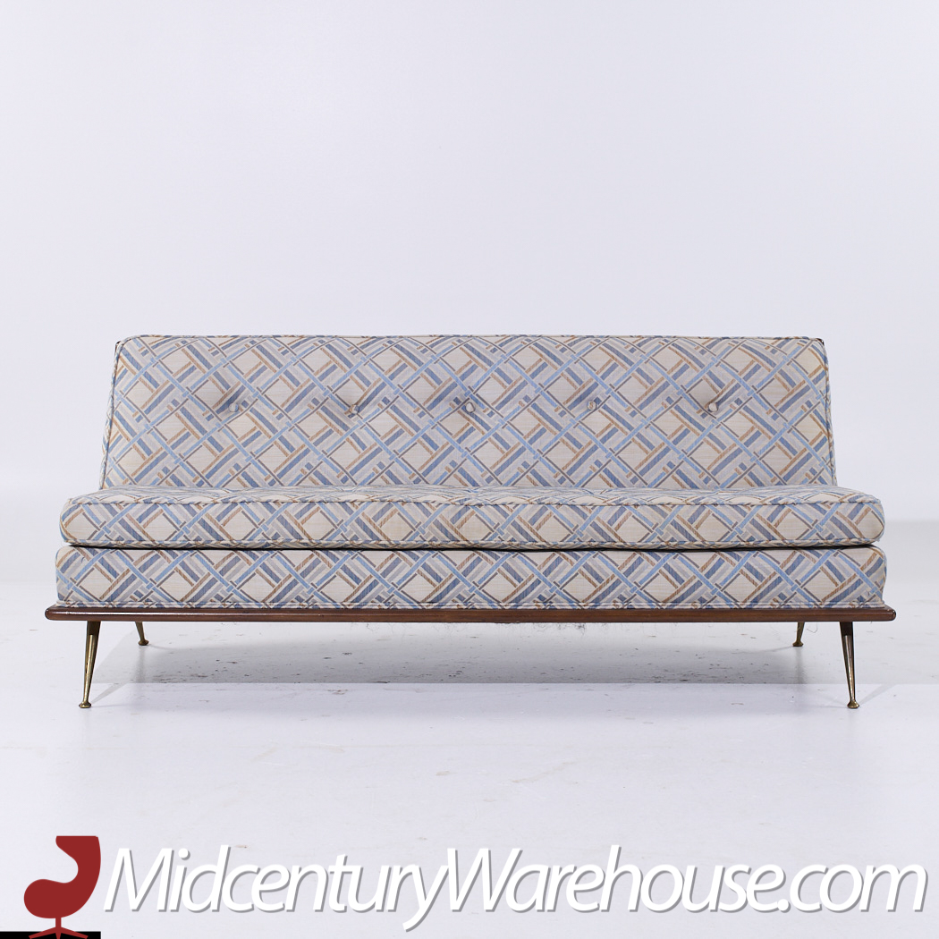 Robsjohn Gibbings for Widdicomb Model 1727 Mid Century Mid Century Walnut and Brass Sofa