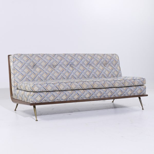 Robsjohn Gibbings for Widdicomb Model 1727 Mid Century Mid Century Walnut and Brass Sofa