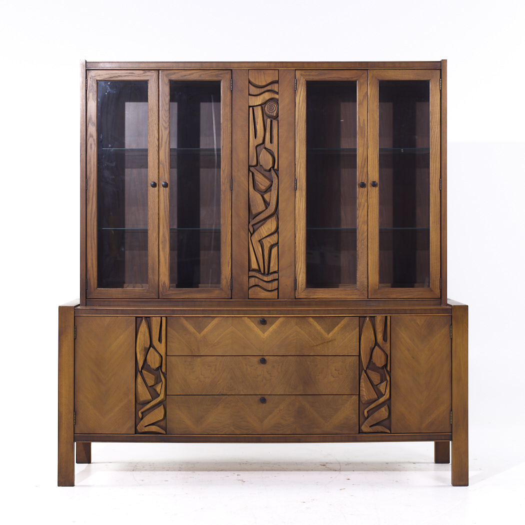 United Mid Century Tiki Walnut Credenza and Hutch