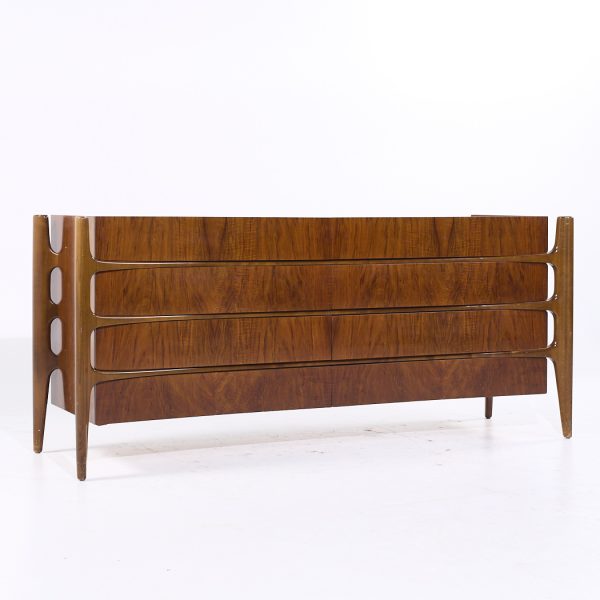 William Hinn Mid Century Walnut Curved Front Lowboy Dresser